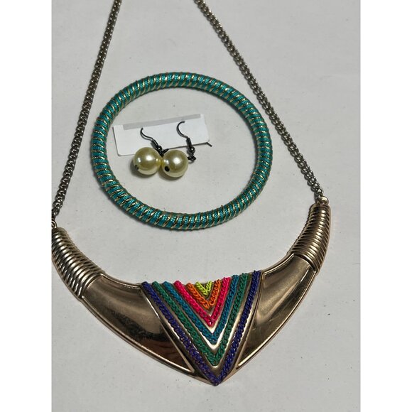 Boho Chic Mixed Jewelry Set Greens Golds - Picture 2 of 6